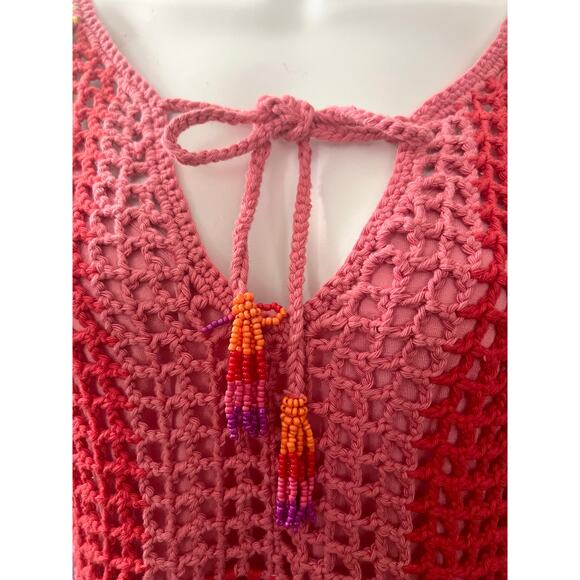 NWOT FARM RIO Striped Multicolor Crochet Dress beaded tassels Cover Up Large - Picture 7 of 16